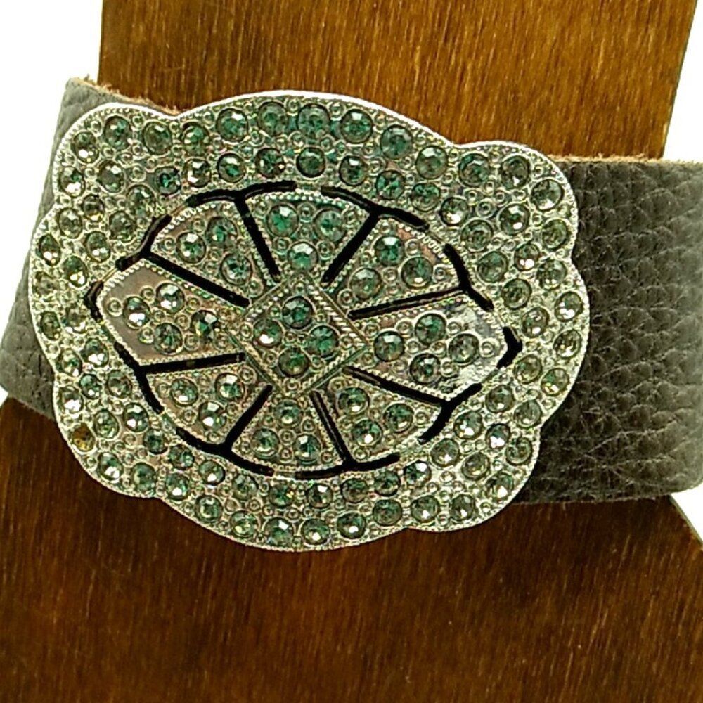 LUCKY BRAND Brown Soft Leather & Crystal Cuff Bracelet *FLAWED*